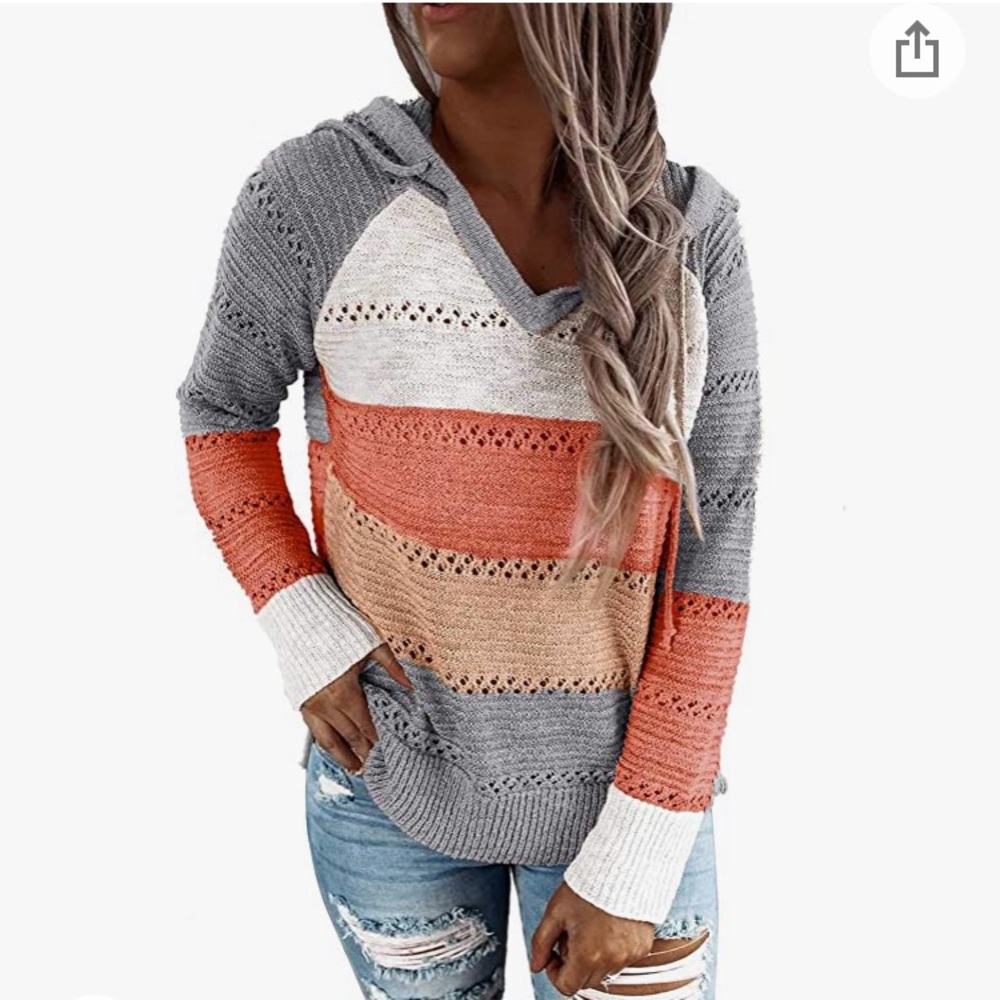 Lovezesent Hooded Color Block Pullover Sweater